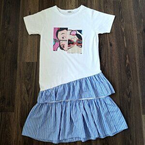 💙 Zipper Made in Korea Asymmetrical T-Shirt Dress Tiered Size M Streetwear Girl